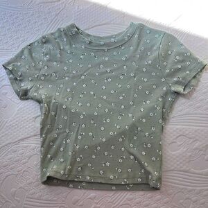 Sage green floral cropped baby tee